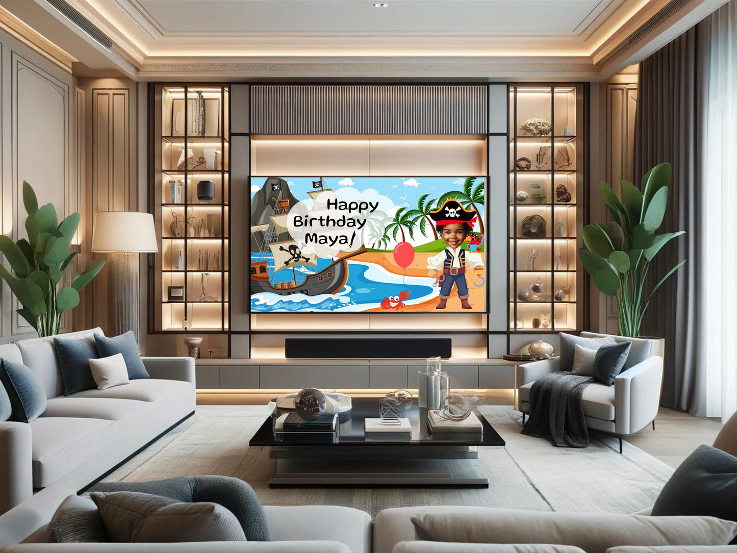 Birthday Frame TV Art Samsung | Personalized Happy Birthday Pirate Theme Customize Name and Face | Digital TV Art | Editable Canva Template