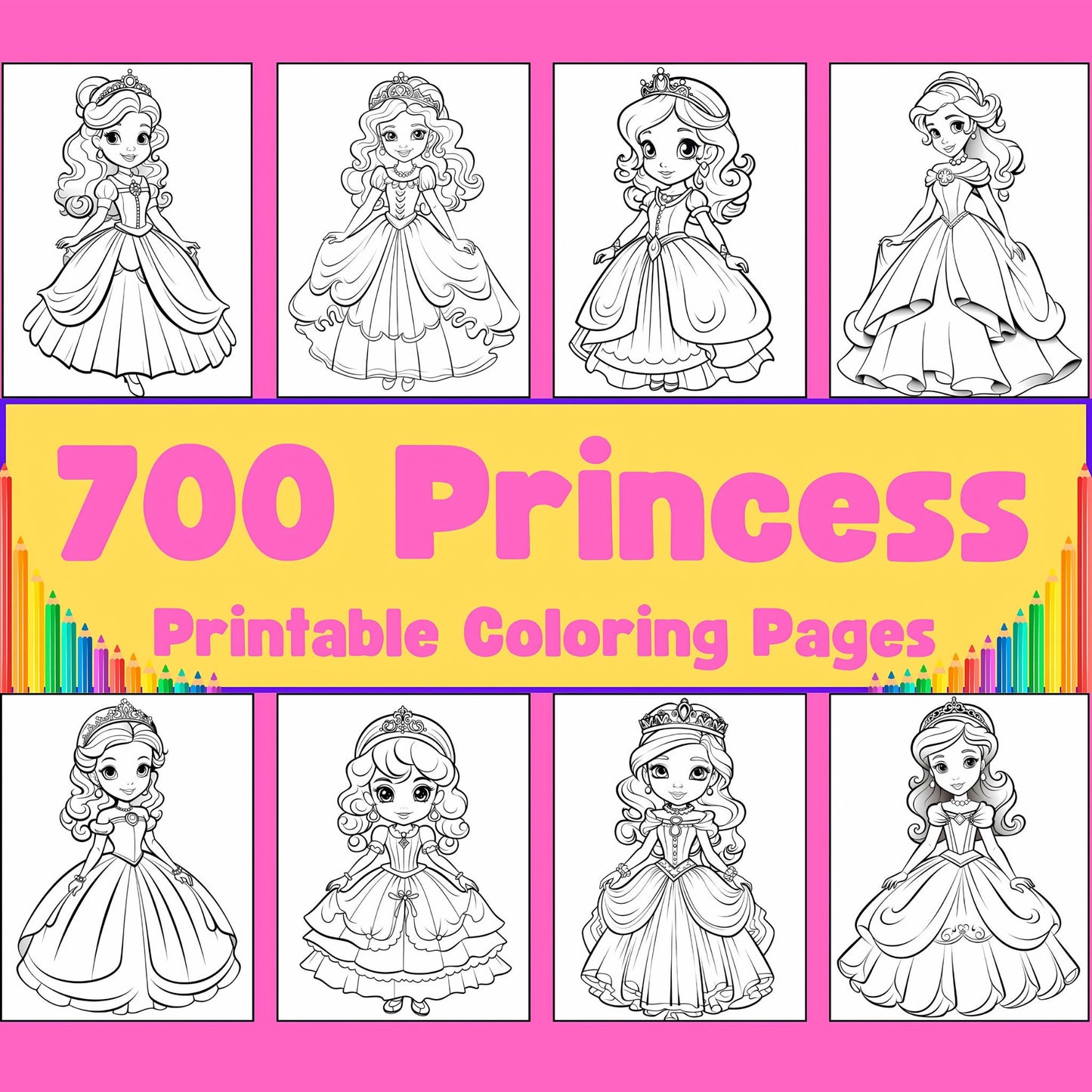 700 Princess Coloring Pages | Easy Kids Coloring Pages | Coloring Activity | Fun & Educational Printable Coloring Books | Digital Download