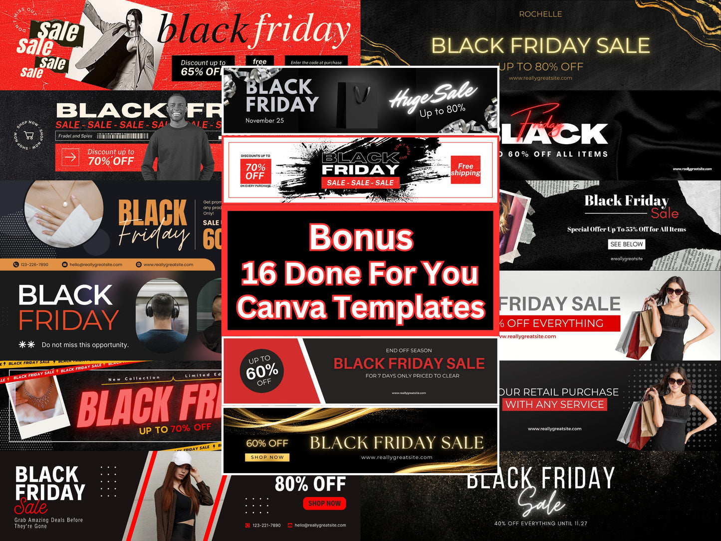 PLR 48 Black Friday Etsy Store Banner Canva Editable Templates | Mega Bundle + 16 Ready-to-Use Designs + Canva Template Guide - MRR Included