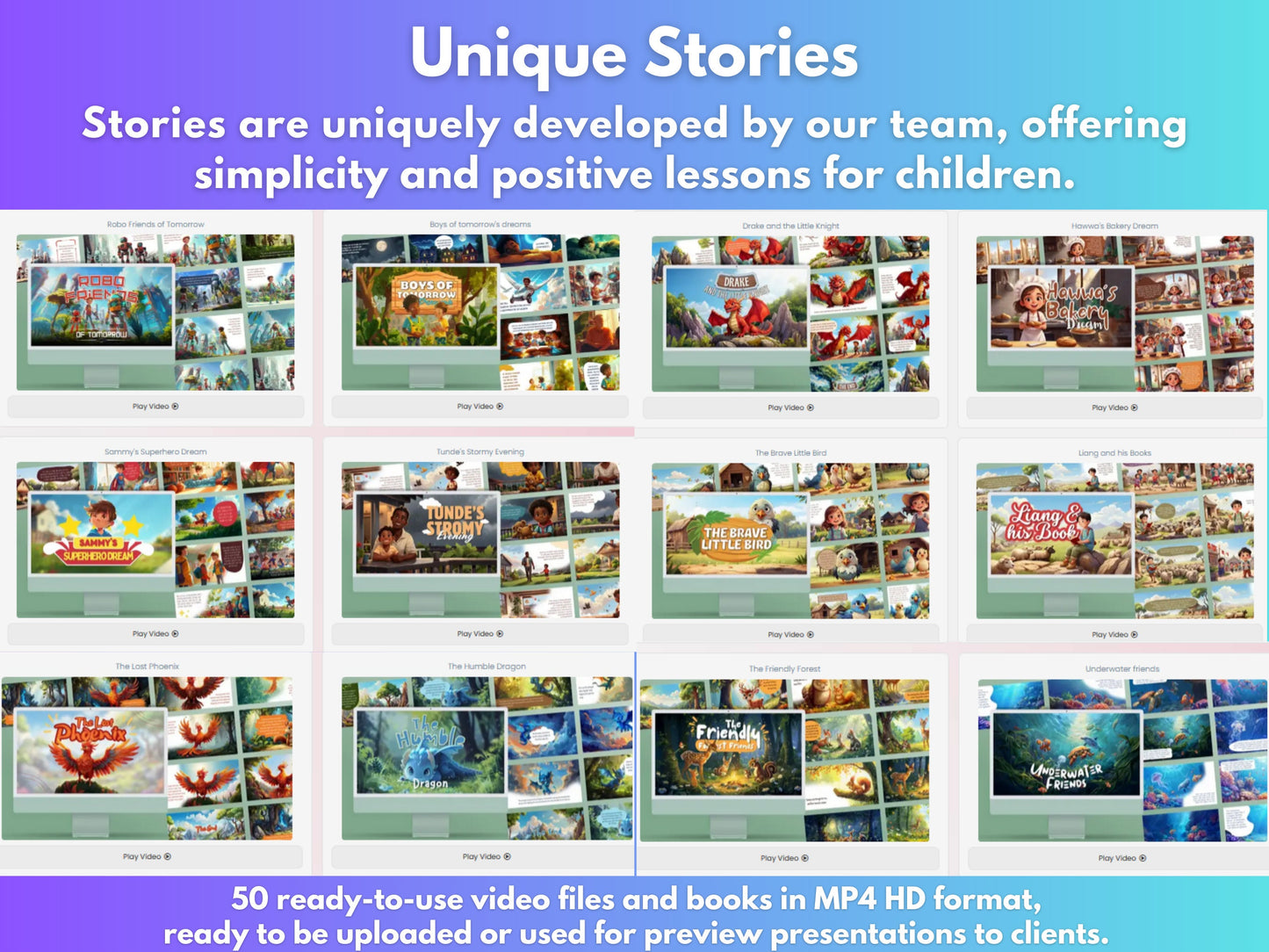 PLR 50 Customizable Kids Life Lessons Animated Video Stories - Editable Canva Templates, Full Voiceover, Rebrand & Resell for 100% Profits