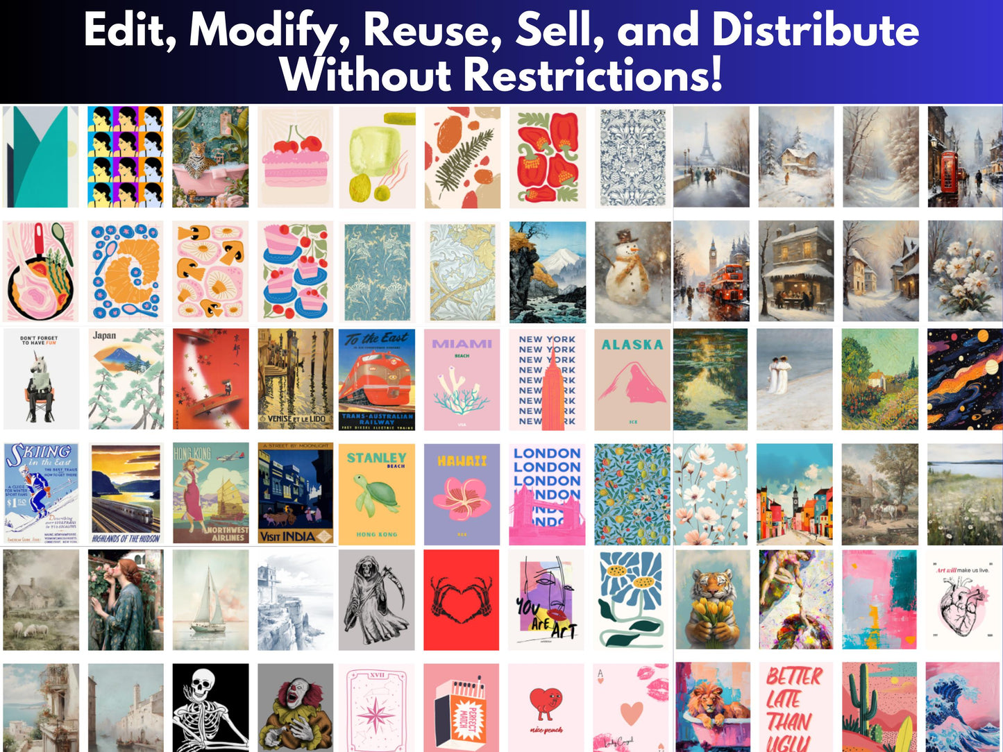 PLR 70k Vertical Wall Art Prints | Sell on Etsy, eBay, Amazon | Start Your Print-on-Demand Store | Edit, Modify, Master Resell Rights, MRR