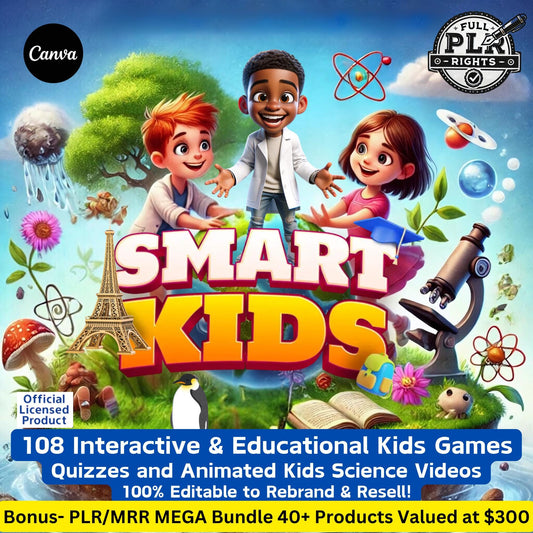PLR - Smartkids Editable Kids' Games, Quizzes and Science Videos - Includes PLR Rights and MRR for Rebranding, With In Depth Tutorials