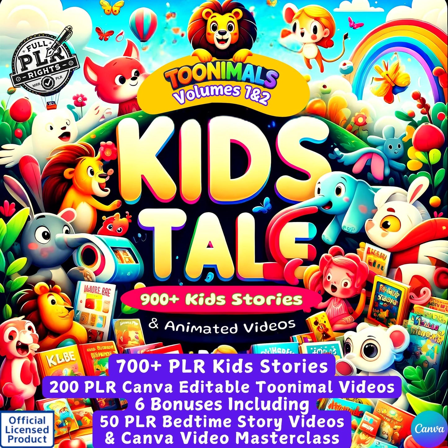 PLR - 900+ Kids Stories, eBooks & Kids Animated Videos | Unrestricted PLR To Use Or Resell | MRR, Editable Canva Templates, Kids Content plr
