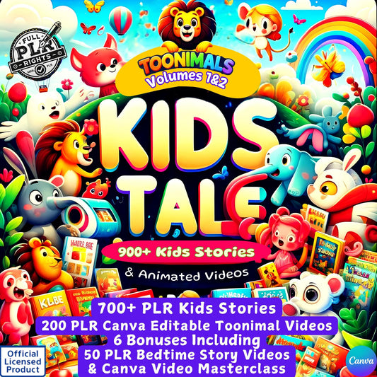 PLR - 900+ Kids Stories, eBooks & Kids Animated Videos | Unrestricted PLR To Use Or Resell | MRR, Editable Canva Templates, Kids Content plr