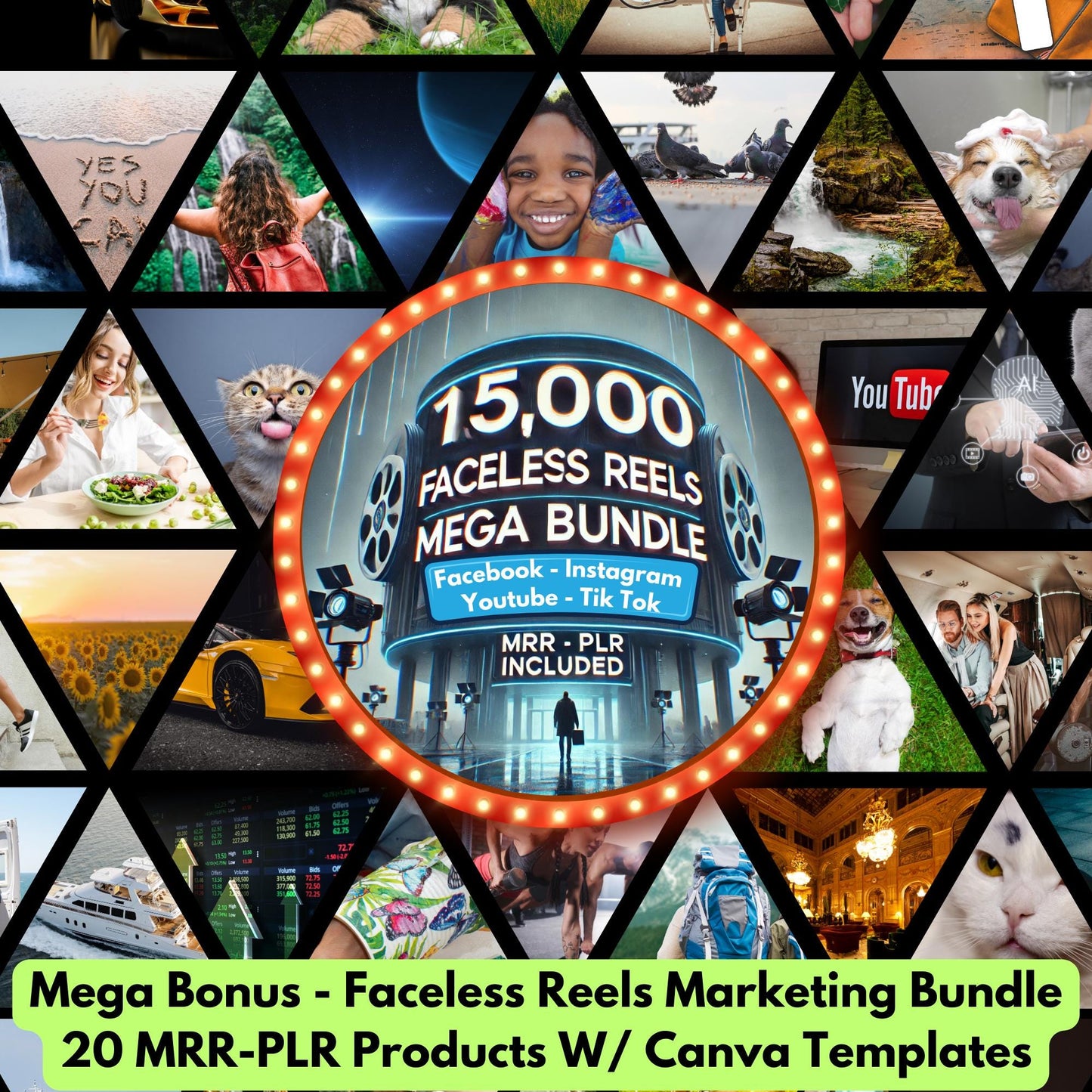 MRR PLR Faceless Reels Mega Bundle Motivational, Luxury Car, Hotel, Yacht, Nature, Travel, Arts, Fitness, Food, Dog, Cat + DFY plr Products