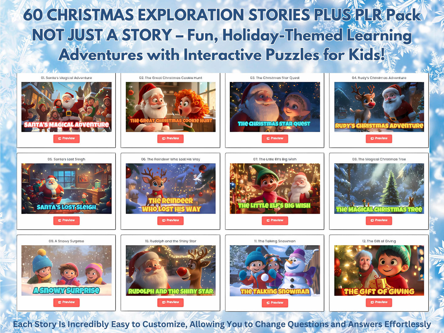 PLR Kids Christmas Story Books and Videos With Interactive Quizzes-Editable Canva Templates, Christmas Coloring Books,Card Templates,Prompts