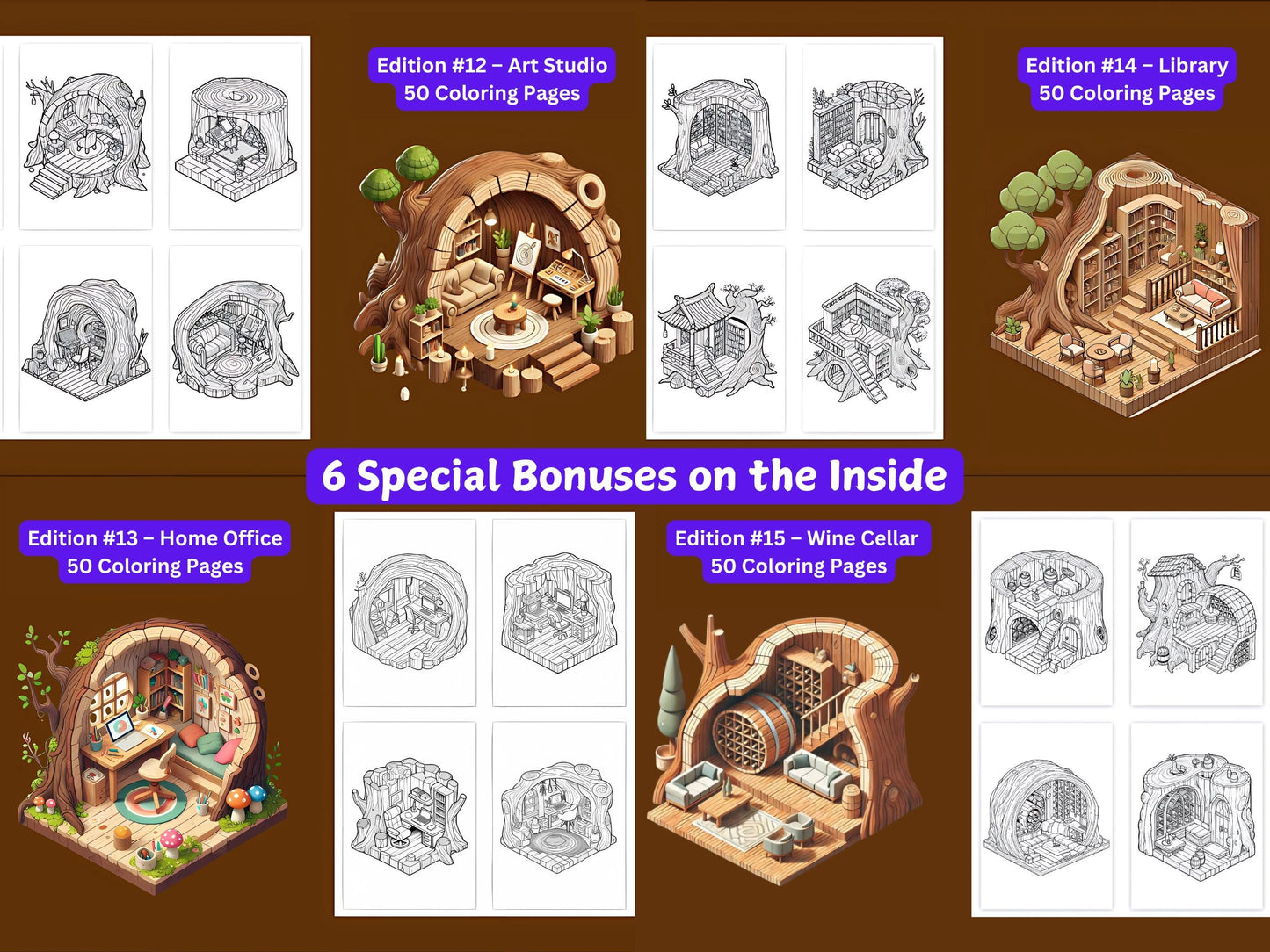 PLR 750+ Trunk Room Coloring Pages | Pocket Room Coloring Pages For Adults and Kids| Printable Coloring Book | Interior Isometric Rooms