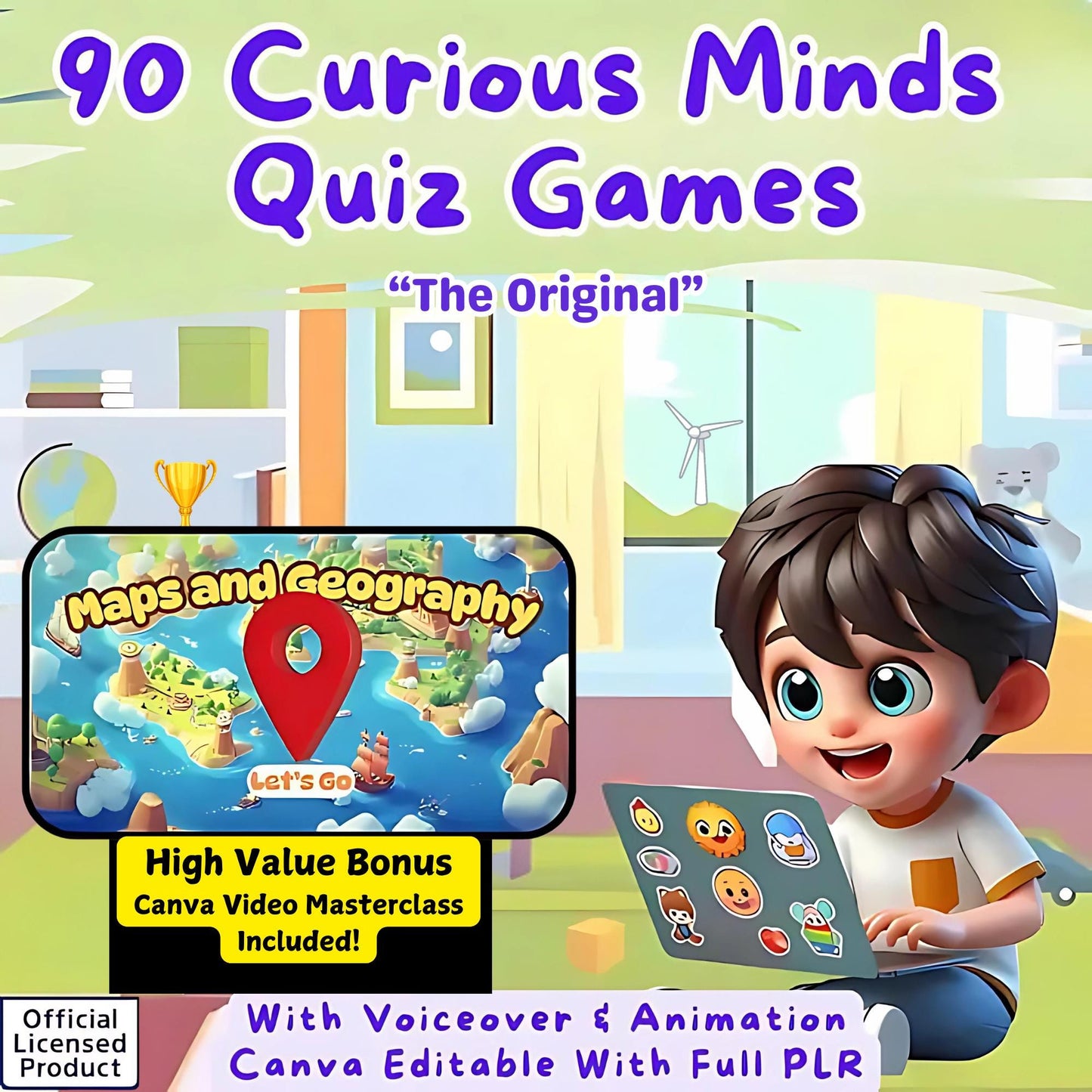 PLR 90 Kids Quiz Games w/ Voiceover & Animation, PLR mrr License, Canva EditableTemplates for Easy Customization | Master Resell Rights, MRR