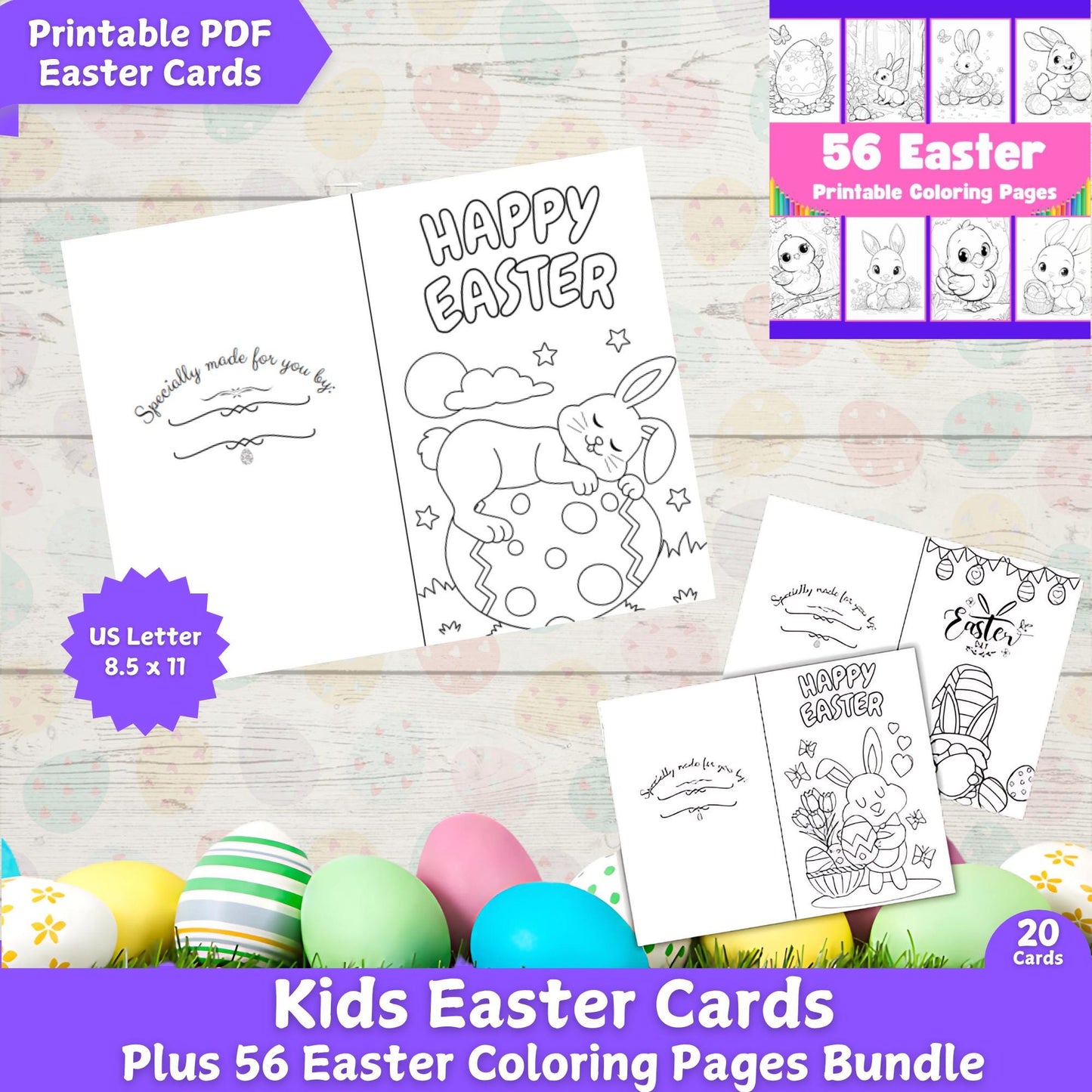 20 Easter Coloring Cards for Kids – Fun, Printable Easter-Themed Cards for Creative Coloring. Perfect for Toddlers, Preschool & Kindergarten