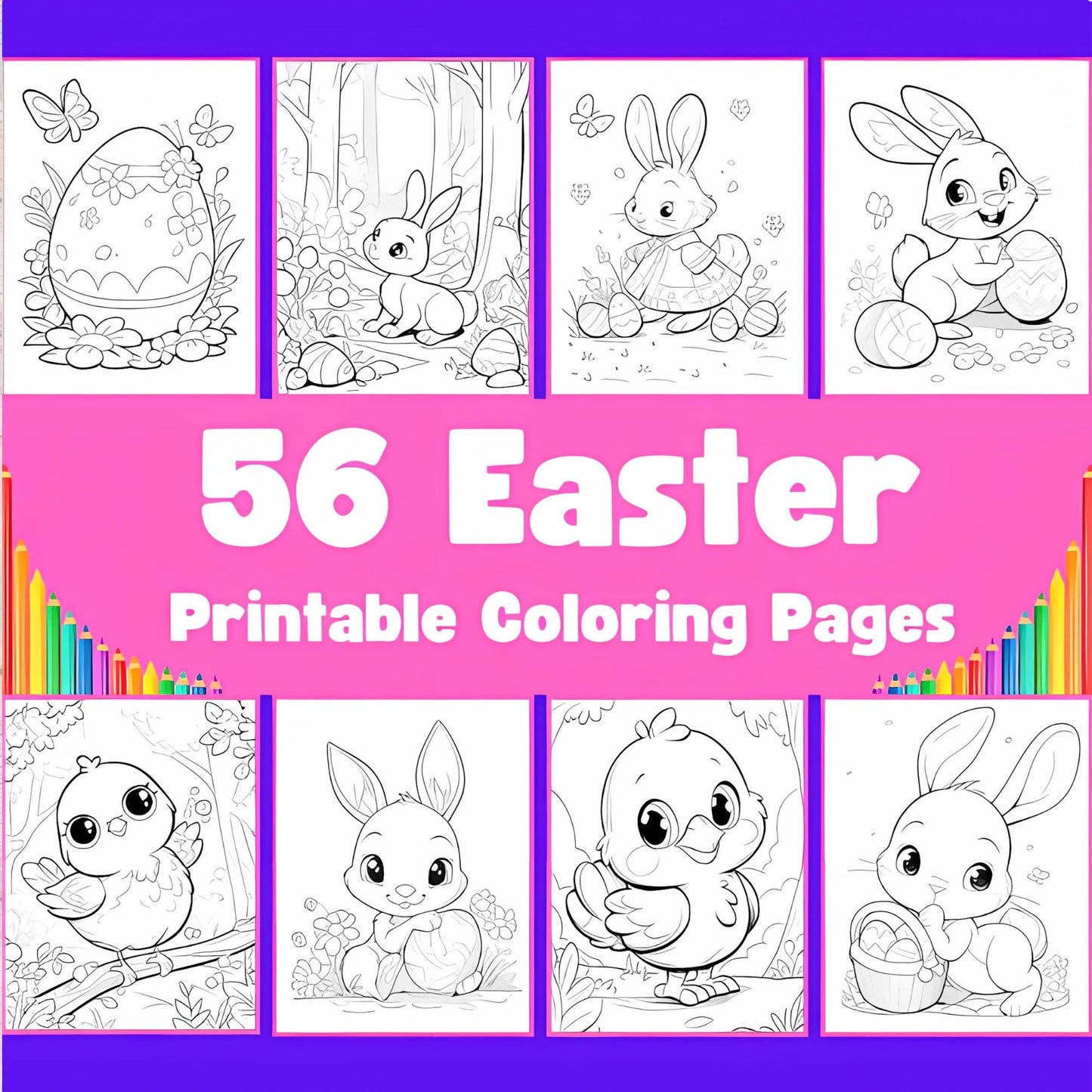 20 Easter Coloring Cards for Kids – Fun, Printable Easter-Themed Cards for Creative Coloring. Perfect for Toddlers, Preschool & Kindergarten