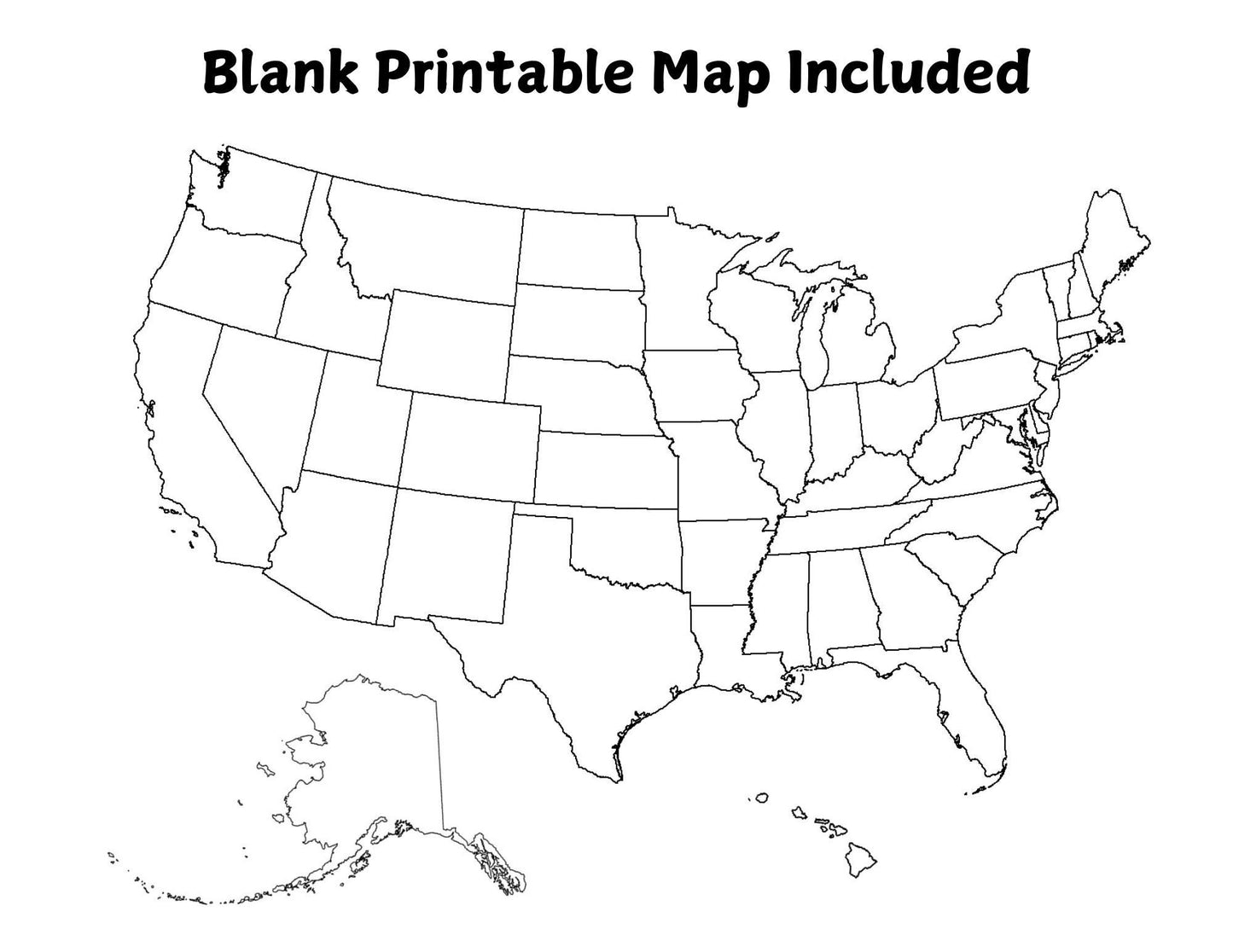 Interactive USA Clickable Map with State Data Info + 5 Fillable PDF Worksheets | Learn State Names, Capitals, Abbreviations, Flowers, Birds!