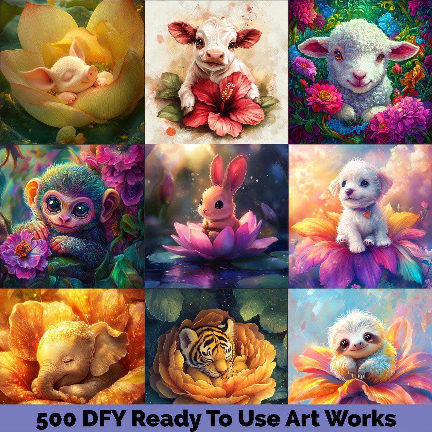 PLR 750 Baby Animal in Flowers Coloring Pages | PLR Bundle for KDP, Printable Downloads, Kids Activity Book Templates, Master Resell Rights
