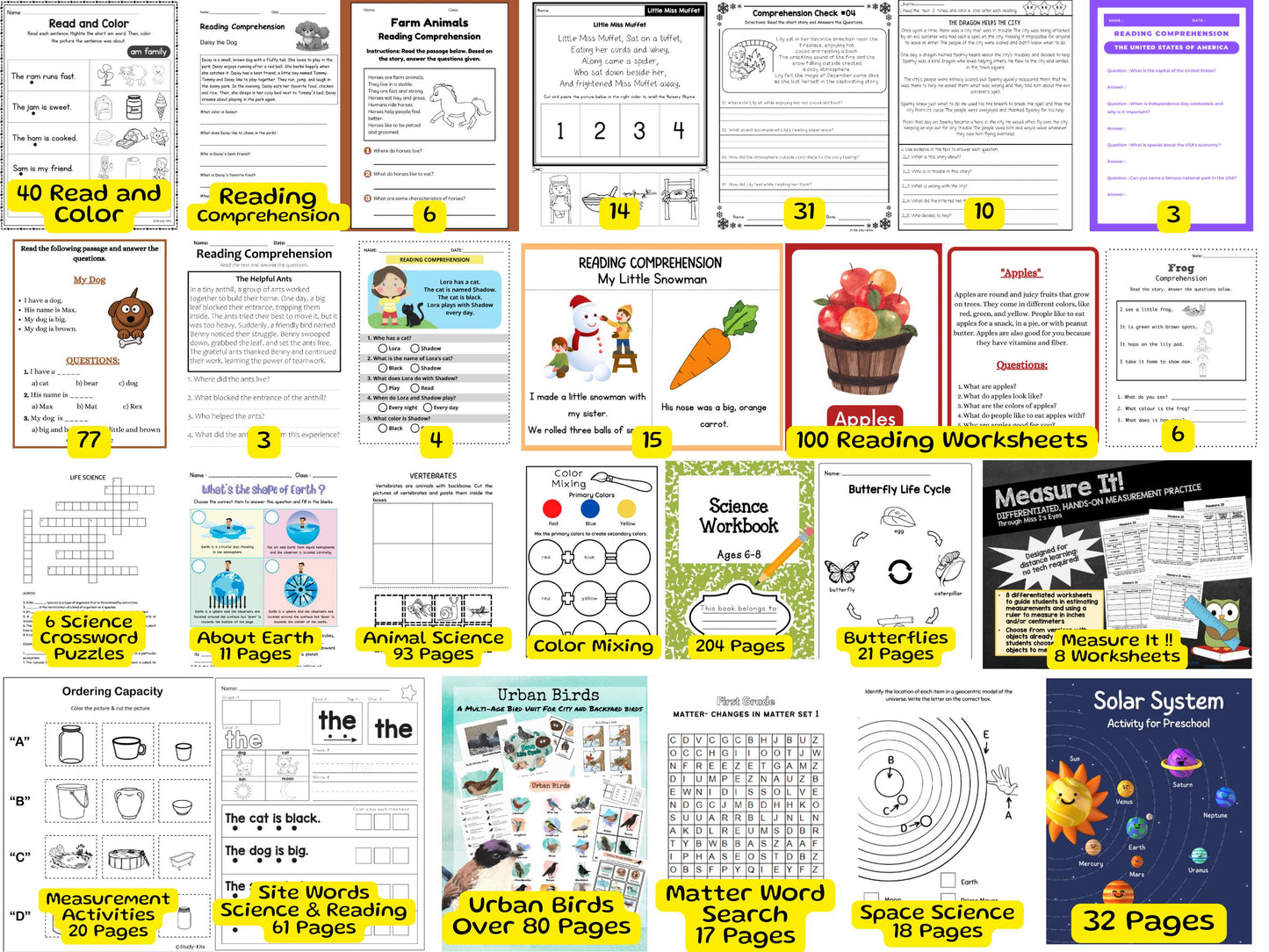 Pre-K Preschool & Kindergarten Printable Worksheets,Homeschool Activities,Letters,Shapes,Colors, Tracing,Montessori,Pretend Play,Crafts