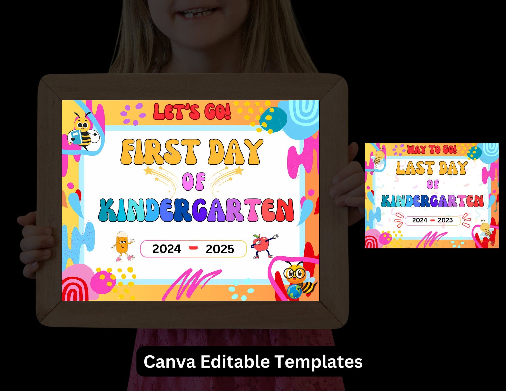 PLR First & Last Day of School Editable Signs Bundle: Canva Templates for Kindergarten - 12th Grade | Customizable Back to School Printables