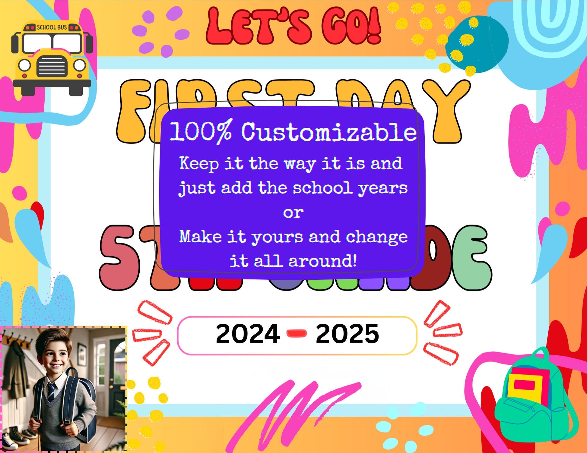 PLR First & Last Day of School Editable Signs Bundle: Canva Templates for Kindergarten - 12th Grade | Customizable Back to School Printables